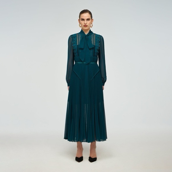 Self-Portrait Dark Teal Long Sleeve Dress BNWT size 4 - Picture 3 of 7